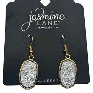 Jasmine Lane Dangle Earrings Gold-Tone Alloy Silver Glitter Stone Pre-Owned